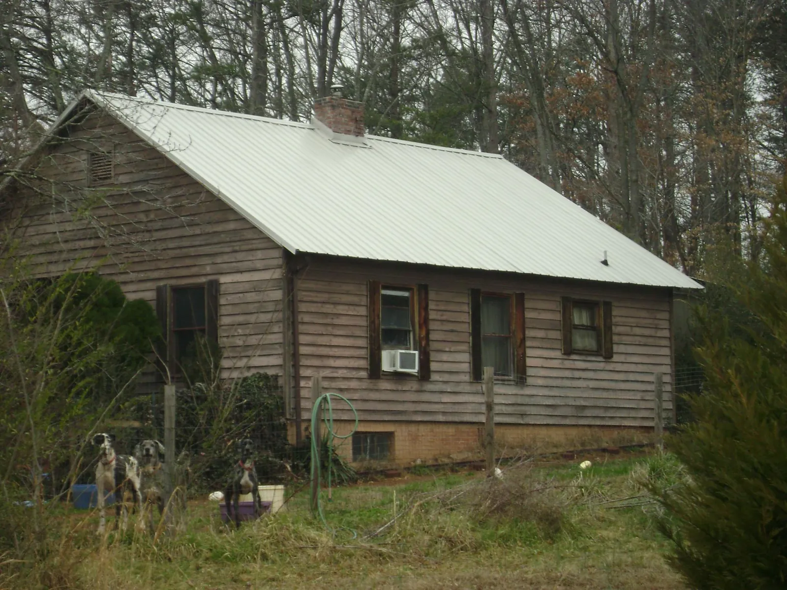 White metal roof on an old wood sided farmhouse, from a Asphalt Shingle Roof Repair job in Valley City